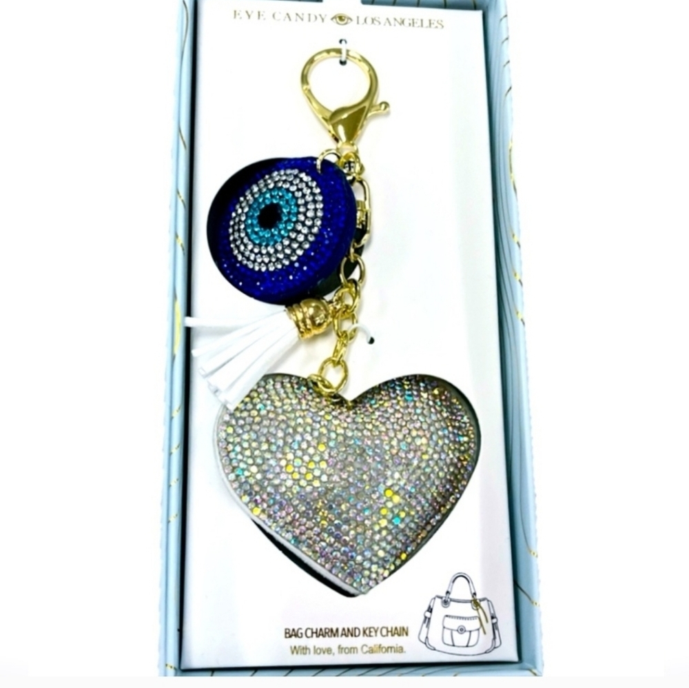 🔹️🧿🔹️Eye Candy Los Angeles Sparkling Heart and Eye Keychain